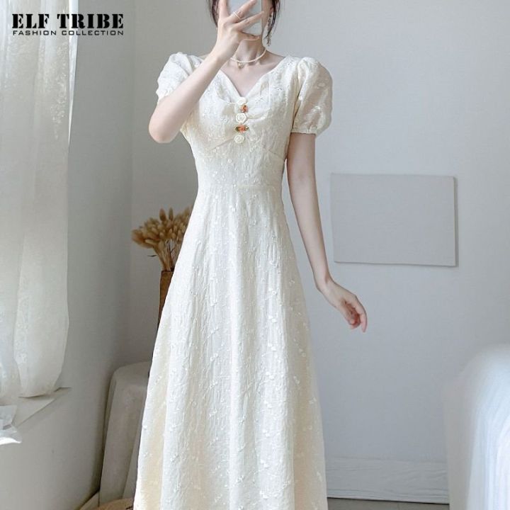 ELF TRIBE Fairy Dress Elegant V-neck Puff Sleeves Corset Petite Dinner Dress  for Women Elegant Plus Size Polyester Dinner Dress Short-Sleeved Midi  Length Evening Wear - Lazada | Lazada PH