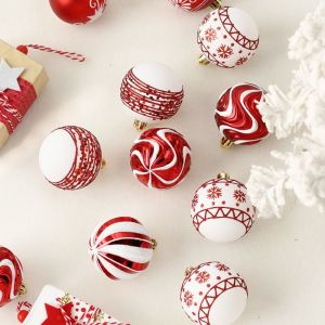 MAYIT 16PCS Họa tiết sọc Đồ trang trí cây thông Noel Thiết kế kết hợp Họa tiết bông tuyết Đồ trang trí treo cây Lễ hội Dây treo Trang Trí Giáng Sinh Dành cho cây thông Noel