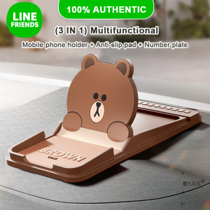 (3 IN 1)100% Authentic Line Friends Multifunctional Mobile Phone Holder Car Phone Number Display Plate Car Mounts Parking Mobile Phone Number Plate Parking Sign Birthday Gift Car Accessories LFB153