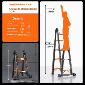DIY telescopic ladder/A-type foldable multi-functional thickened ladder aluminum alloy ladder adjustable multifunctional ladder household ladder portable ladder