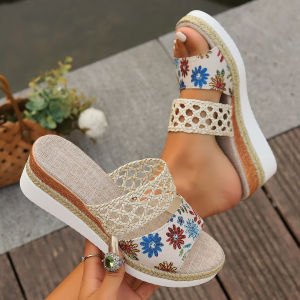 [Free Shipping] In-Stock WomenS Summer New Style Large Size 43 Wedge Sandals With Rope Sole And Thick Sole