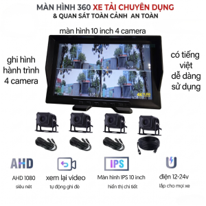Bộ Màn Hình Camera Hành Trình Xe Tải 7-10 Inch AHD Ghi Hình 2-4 Mắt Cam Cho Xe Khách Container Chống Nước IP68 12V-24V