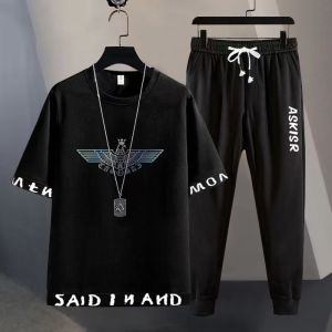 SUSSI Suit Mens Summer T-shirt Casual Sports Suit Korean Version Loose Youth High School Students Short-sleeved Two-piece Ins