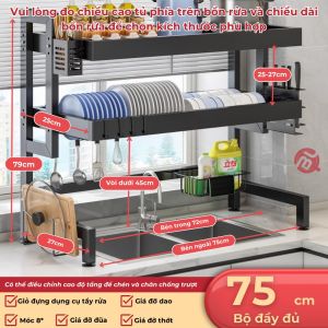 Kệ để đồ đa năng trên bồn rửa bát cao cấp thiết kế 1-2 tầng kích thước từ 65-125CM