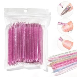 100Pcs Reusable Crystal Eyelash Stick Double End Nail Art Cuticle Pusher Cuticle Remover Tool Pedicure Care Nails Manicures Tools
