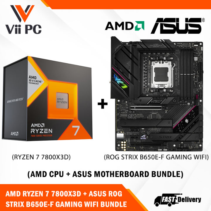 ASUS ROG STRIX B650E-F GAMING WIFI AM5 ATX Motherboard + AMD Ryzen 7 7800X3D TRAY Processor BUNDLE