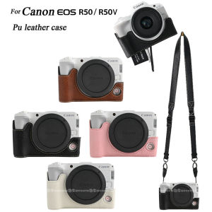 【NEW F】R50V Casing PU Leather Case for Canon EOS R50V R50 Camera Bag Half Body Cover Camera Shoulder Strap