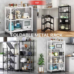Collapsible Foldable Durable Metal Rack Shelves Movable Kitchen Store Room Storage