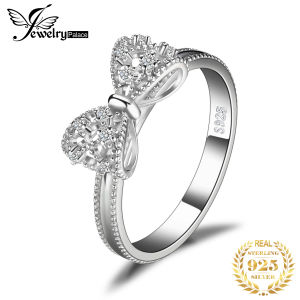 JewelryPalace Bow Knot 925 Sterling Silver Cubic Zirconia Ring Stakable Korean Finger Butterfly Rings Women Girl Fashion Jewelry
