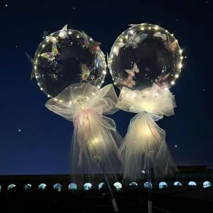 Transparent Butterfly Luminous Balloon LED Atmosphere Light Creative Wave Balloon String Light Wedding Christmas Decoration Valentines Day Gift Christmas Light Toy