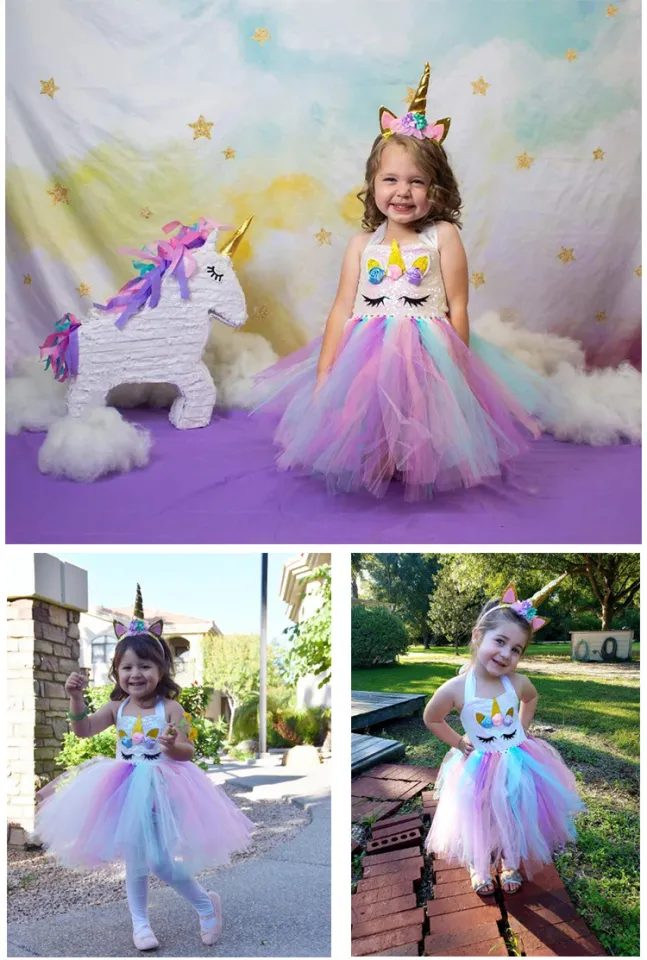 HAWEE Girls Unicorn Princess Dress Fancy Party Costume Dress up Wedding  Birthday Party Gown for Age 3-14 Years Old 