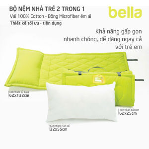 Bộ Nệm Gối Gấp gọn nhà trẻ 2 trong 1 Bộ Nệm Đi Học Mầm Non Bella Vải Cara Xốp khổ 60x130cm MềmMát