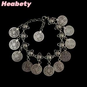 Heabety Antique Silver Boho Gypsy Coin Anklet Ankle Bracelet Foot Chain Women Jewelry