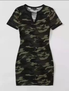 Dress Queen Notch Neck Camo Dress