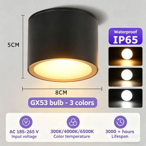 【Buy 1 Get 1 Free】CANMEIJIA Tricolor LED Downlight Outdoor/indoor Waterproof IP65 Replaceable GX53 Bulb & 3 Colors Aluminum Ceiling Light Pin Light For Home Lighting Bathroom Balcony Living Room Bedroom