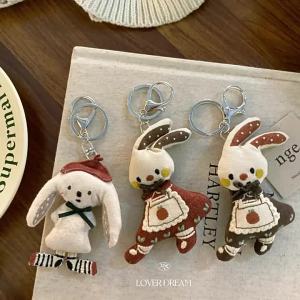 South Korea ins2026 New colorful fabric rabbit keychain Cute lobster clasp bag charm for women