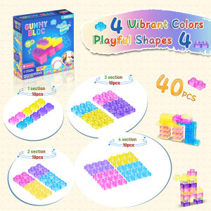 [Hi-Kid] Clear Transparent Building Blocks Kids STEM Toy Set for Open-Ended Play & Fine Motor Skills - Soft Sensory Building Toys - Hand-eye Coordination - Creative Play - Color Cognition