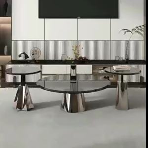 Italian Minimalist Mirror round Coffee Table Household Small Apartment Living Room Simple Modern Stainless Steel Tempered Glass
