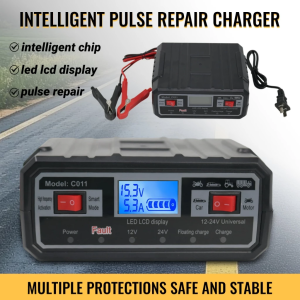 12V/24V Car Battery Charger with Digital LCD Display Fast Charging & Automatic Smart Repair