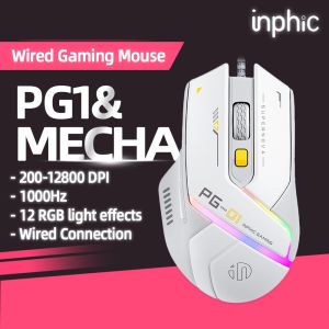 ZEUS X INPHIC PG9 75g Wired Gaming Mouse 200-12800DPI 6 Programmable Buttons 1000Hz Ergonomic USB Laptop PC Optical Gamer Mouse for Windows 7/8/10/XP