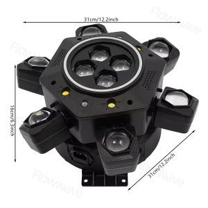 Flowwave ไฟตัวจิ๋วหกแขนแบบตาผึ้งพร้อมแถบไฟ LED: รวมสามฟังก์ชันในหนึ่งเดียว – เลเซอร์วงแหวน สโตรโบสโคปหมุน และลำแสง!