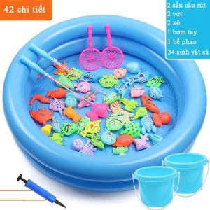 Bộ đồ chơi câu cá 42 chi tiết có gắn nam châm bao gồm 2 cần câu nhựa 2 cần câu 1bể phao 2 tầng 34 cá cho bé vui chơi