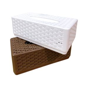 กล่องทิชชู่ทรงยาว ลายถักเรียบหรูสุ่มสี 12.8x25.3x9.5 cm พลาสติก PP - HIPPOPO