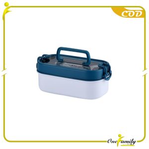 ONE-C991 Tempat Makan 2 Tingkat dengan Jinjingan 700ML Free Sendok Garpu BPA FREE / Lunch Box Susun
