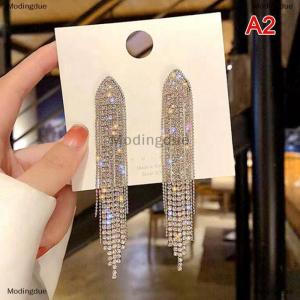 [COD] Modingdue Long Tassel Full Rhinestone Drop Earrings For Women Ovsize Dangle Earrings Fashion Jewelry Accessories