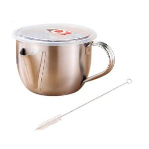 304 Steel Oil Soup Strainer Separator Bowl with Lid and Brush For Kitchen Use Rustproof Design And Easy Cleaning