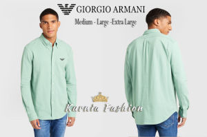 Kemeja Bisnis Giorgio Armani Model Slim Fit Lengan Panjang Atasan Cetak Krah Turn Down Terbaru 2025