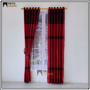 Hordeng Jendela Rumah Mewah Kain Blackout Motif Garis Model Smokering Tinggi 230 cm