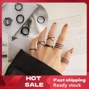 🚚【Local Express Delivery】🚚 3 6pcs Vintage Black Rings Set For Women Girls Punk Metallic Geometric Simple