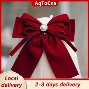 [COD] AqToCna Ship within 24 hours Elegant Velvet Bow Hair Clip Ribbon Bowknot Ponytail Barrette Hair Pin Women Girls Wedding Party Hair Accessories