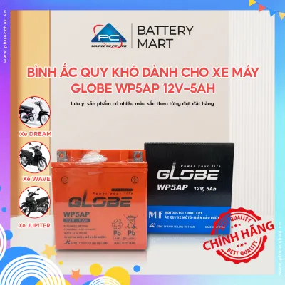 Ắc Quy Khô Xe Máy Globe WP5AP 12V-5AH Dream Đời Đầu Wave Đời Đầu Future Đời Đầu Sirius Xăng Cơ Xe Jupiter V/R Taurus Đời Đầu