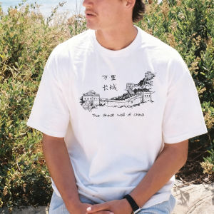 [Local Stock] VCC Great Wall of China Chinese Characters Architectural Drawing T-Shirt Crew Neck Short Sleeve Summer Loose Man Women Clothing
