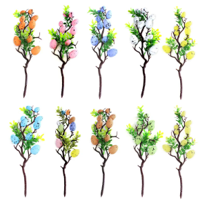 Easter Decoration Eggs Tree Artificial Branches Painted Bird Eggs Green Leaves Simulation Bouquets Ornaments