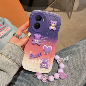 Spot Goods Casing VIVO Y16 Y22 Y22s Y35 Y02s Y77 Y30 5G Y01 Y33T Y21T Y21A Y33s Y21s Y21 Y15A Y15s New Hot Cubic Bear Doll Phone Case with Bracelet Clear Soft Cover 2023