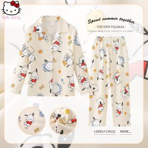 Christmas Gift Halloween 2Pcs Anime Cartoon Childrens Hello Kitty Pajamas Sanrio Kuromi Girls Spring Autumn Long Sleeved Skin Friendly Casual Home Wear
