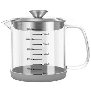 Transparent Glass Oil Filter Pot with Scale Kitchen Oil Separator Storage Tank Fine Mesh Strainer Grease Container Home Gadgets