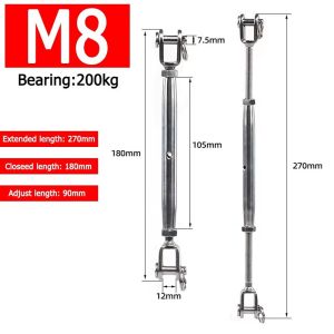 LUMIYA 1Pcs 304 Stainless Steel Closed Body Turnbuckle Silver M5-M24 Stainless Steel Turnbuckle Jaw Jaw Wire Rope Tensioner For Marine Sailboat Rigging