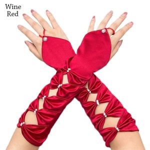 MISUPS Evening Party Prom Fingerless Elastic Bridal Gloves Long Elbow Gloves Satin