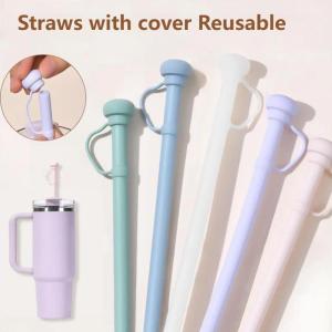 Silicone Straws with Cover Reusable Silicone Straw Soft Straight Tube Straw for 20/30/40oz Cup Accessories