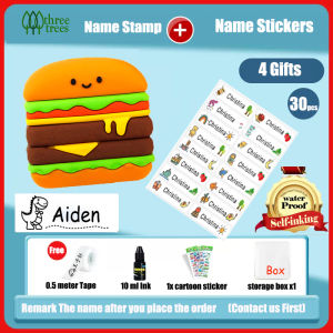 Customized Rubber Name Stamp For Kids Fabric Name Stamp For Clothes Food Series Cartoon Design Students Name Seal Kindergarten Clothes Waterproof Name Chop Can Make Own Design