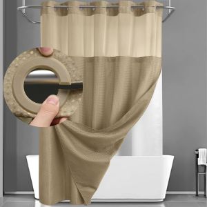 FUNG Double-layer Waffle Shower Curtain Detachable Lining Waterproof Window Curtain Simple No Hook Kitchen Door Curtain Bedroom