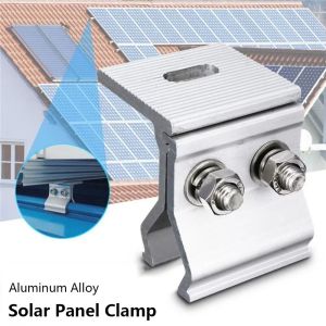 PERPE 1Pcs Silver Solar Panel Clamp Anodized Aluminum Alloy Photovoltaic Fixing Clip  Stainless Steel Bolts Standing Seam Clamp for Metal Roof House RV Boat