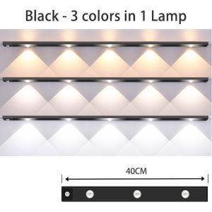 ไฟ LED เซ็นเซอร์ตรวจจับความเคลื่อนไหว ไฟกลางคืนสำหรับตู้แบบชาร์จไฟได้ ไฟตกแต่งไร้สาย 3 โหมดความสว่าง 3 สี สำหรับตกแต่งข้างเตียง บันได ตู้เสื้อผ้า