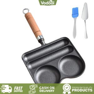 [VSC] 4-Cup Iron Sausage and Omelette Pan with Handle Fried Egg Pan Nonstick Compatible with Gas Stove and Induction Cooktop