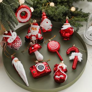 YERZ 2Pcs Exquisite Christmas Tree Pendant Donut Mushroom Christmas Santa Claus Pendant Photographic Props Navidad Xmas Tree Hanging for Home