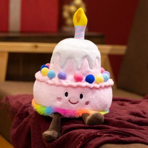 Cartoon Anime Kawaii Pink Rainbow Strawberry Cotton Candy Cake Plush Toy Cute Happy Birthday Cake Dolls Childrens Gift
